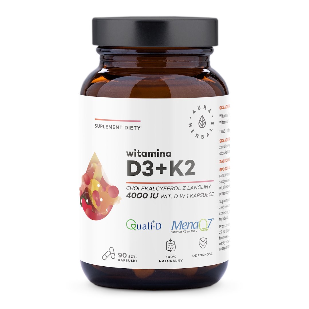 Aura Herbals - Vitamina D3 4000 Ui, 100 Mcg + K2 (90 Cápsulas)